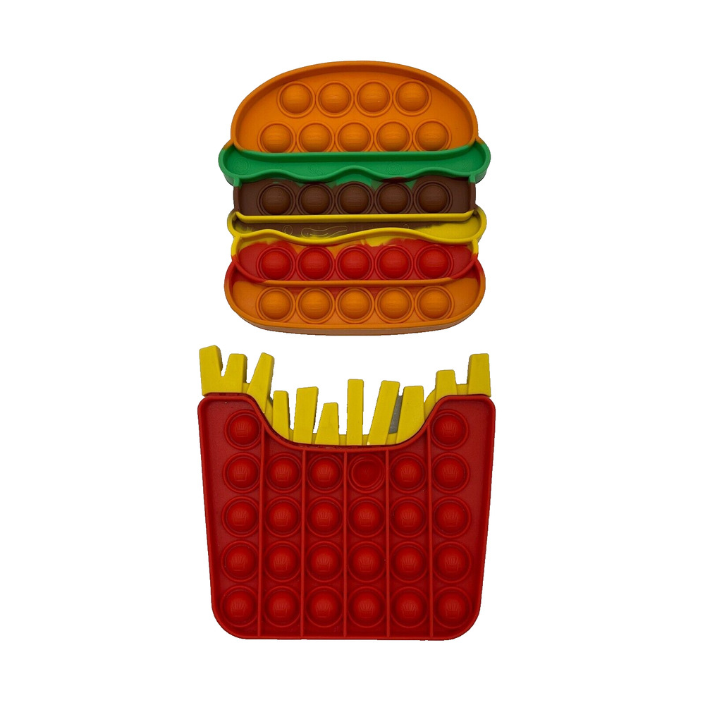 Pair of Push Popit Hamburger and Fries Pop Bubble Sensory Fidget ADHD Toy
